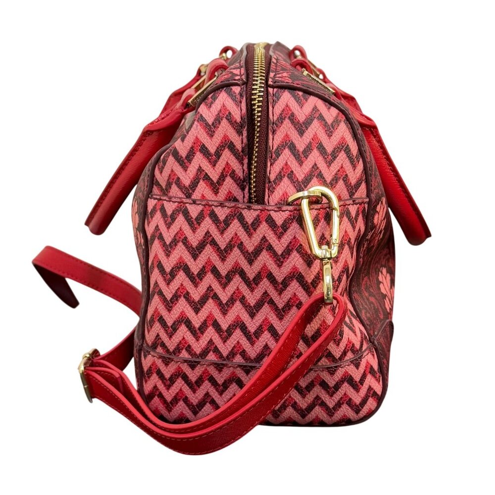 Tory Burch Red Floral Printed Satchel Tote Bag Adjustable Crossbody Vintage - Picture 4 of 11